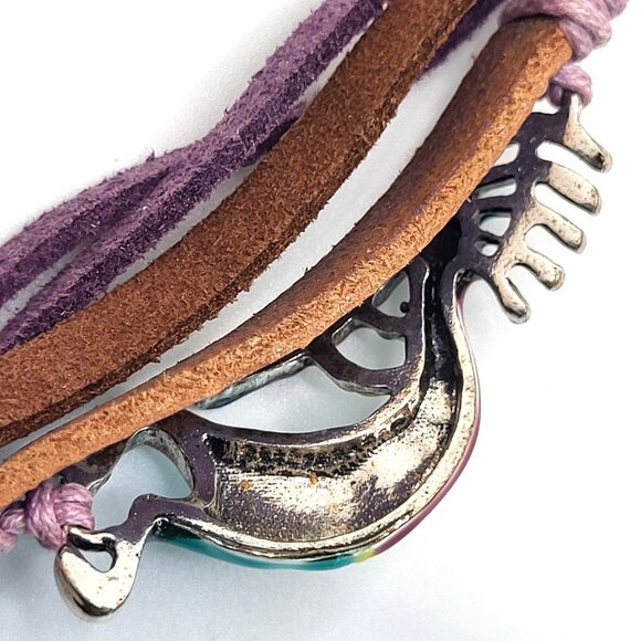 Enamel Kokopelli Fertility Bracelet Leather Draw Cord Adjustable - Picture 7 of 7